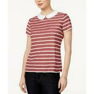 Red and white peter pan collar top
